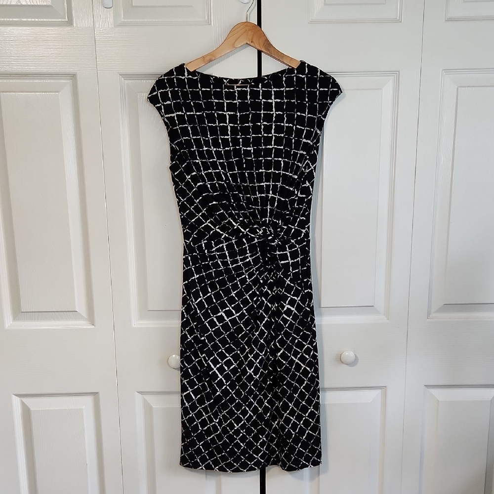 Lauren Ralph Lauren Black & White Window Pane Faux Wrap Dress SZ 8 Preppy Staple